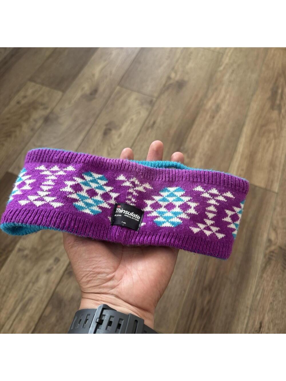 Vintage 90s Thinsulate Geometric Purple Knit Ear Warmer